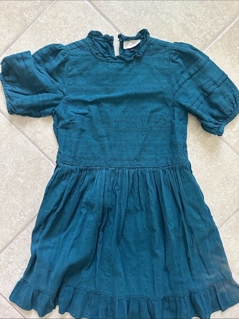 Universal Thread Teal Ruffle Collar Puff Sleeve Dress